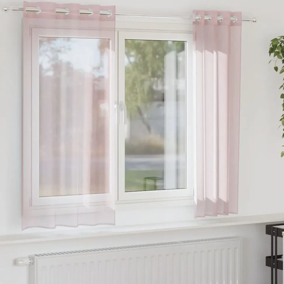 vidaXL Gordijnen voile met doorvoertules 2 st 140x140 cm lichtroze