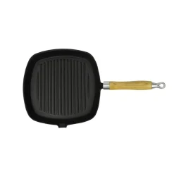 vidaXL Grillpan met houten handvat gietijzer 20x20 cm