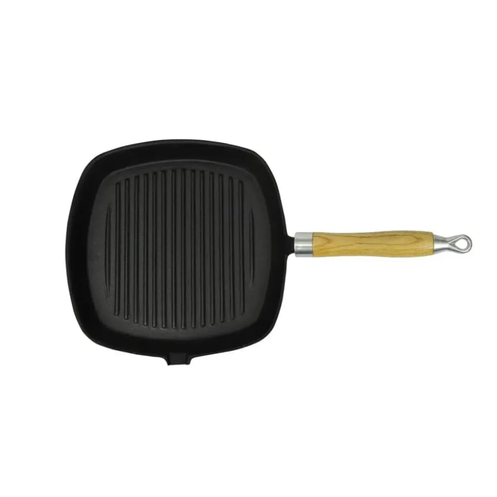 vidaXL Grillpan met houten handvat gietijzer 20x20 cm