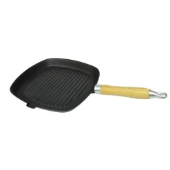 vidaXL Grillpan met houten handvat gietijzer 20x20 cm