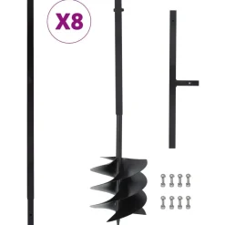 vidaXL Grondboor met handvat 250 mm met verlengbuis 8 m staal