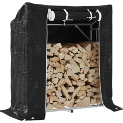 vidaXL Haardhoutrek met regenhoes 100,5x40,5x110,5 cm staal