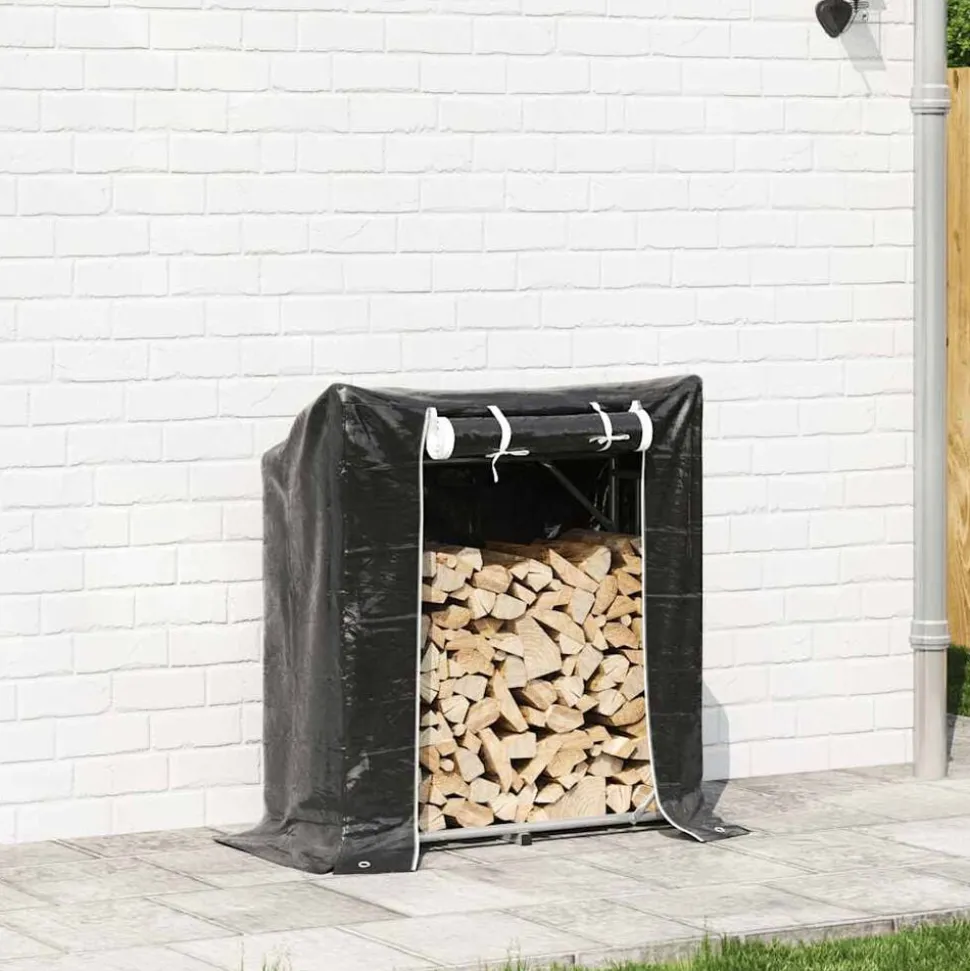 vidaXL Haardhoutrek met regenhoes 100,5x40,5x110,5 cm staal