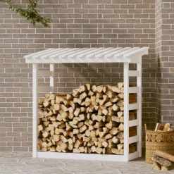 vidaXL Haardhoutrek 108x64,5x110 cm massief grenenhout wit