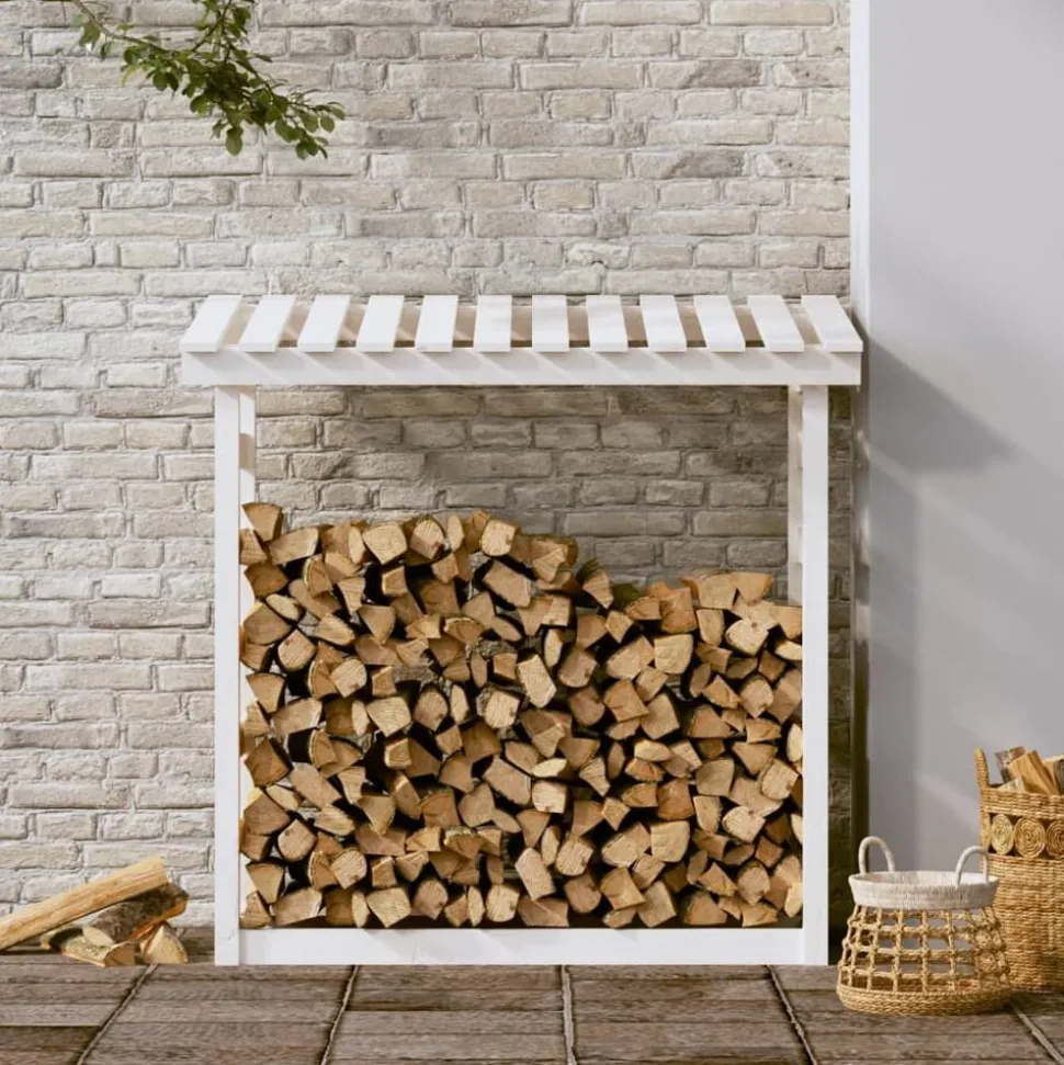 vidaXL Haardhoutrek 108x64,5x110 cm massief grenenhout wit