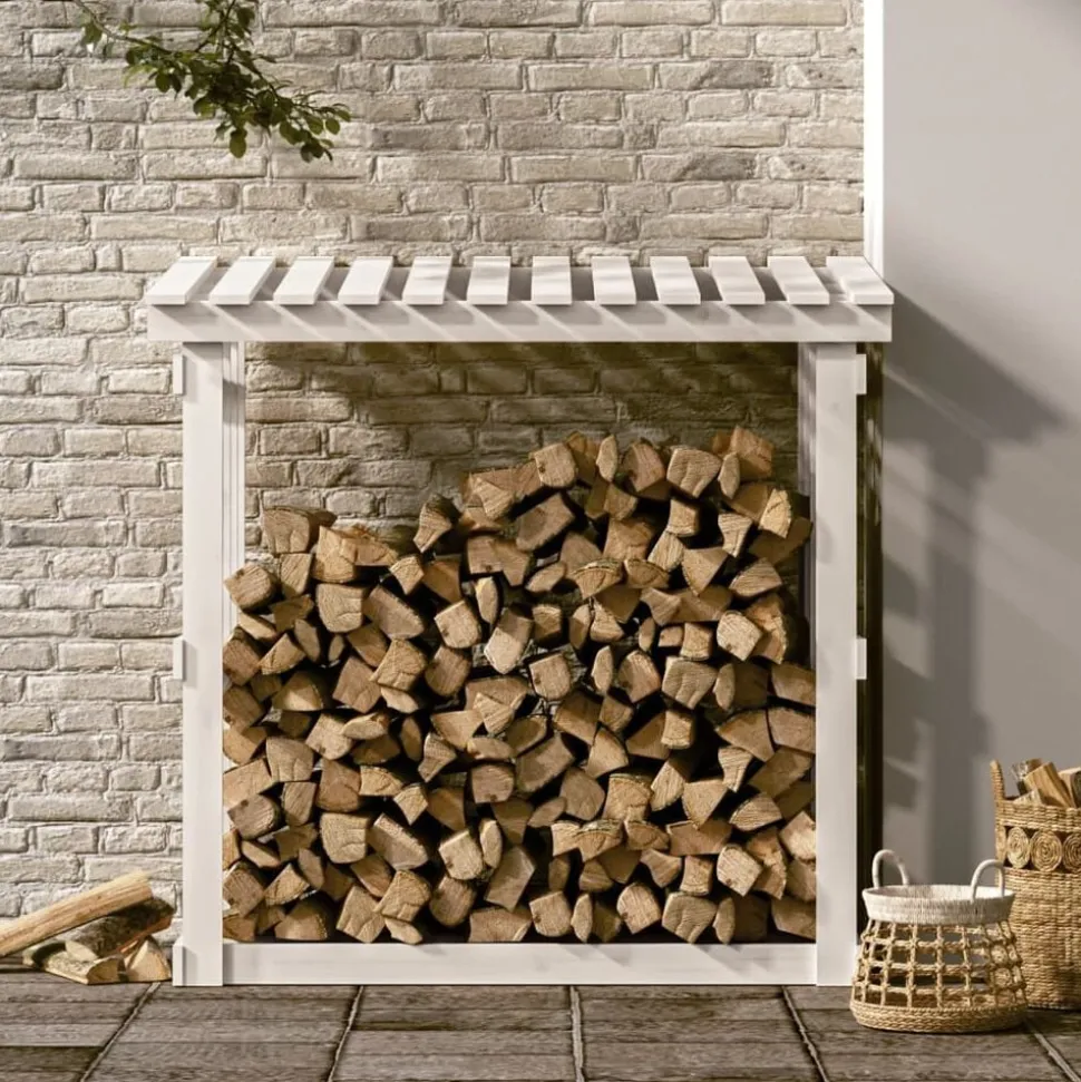 vidaXL Haardhoutrek 108x64,5x109 cm massief grenenhout wit