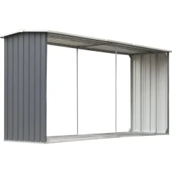 vidaXL Haardhoutschuur 330x92x153 cm gegalvaniseerd staal grijs