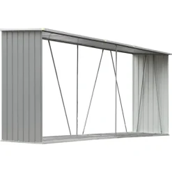 vidaXL Haardhoutschuur 330x84x152 cm gegalvaniseerd staal grijs
