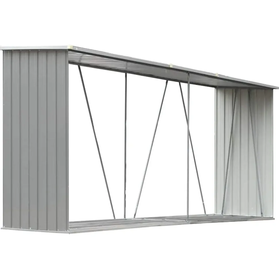 vidaXL Haardhoutschuur 330x84x152 cm gegalvaniseerd staal grijs