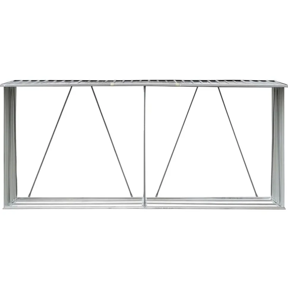 vidaXL Haardhoutschuur 330x84x152 cm gegalvaniseerd staal grijs