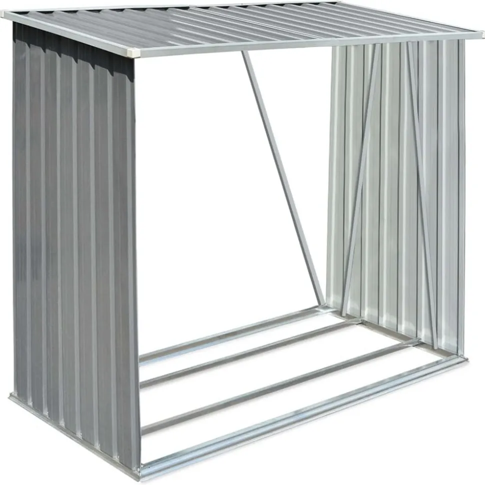 vidaXL Haardhoutschuur 163x83x154 cm gegalvaniseerd staal grijs