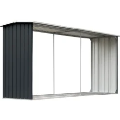 vidaXL Haardhoutschuur 330x92x153 cm gegalvaniseerd staal antraciet