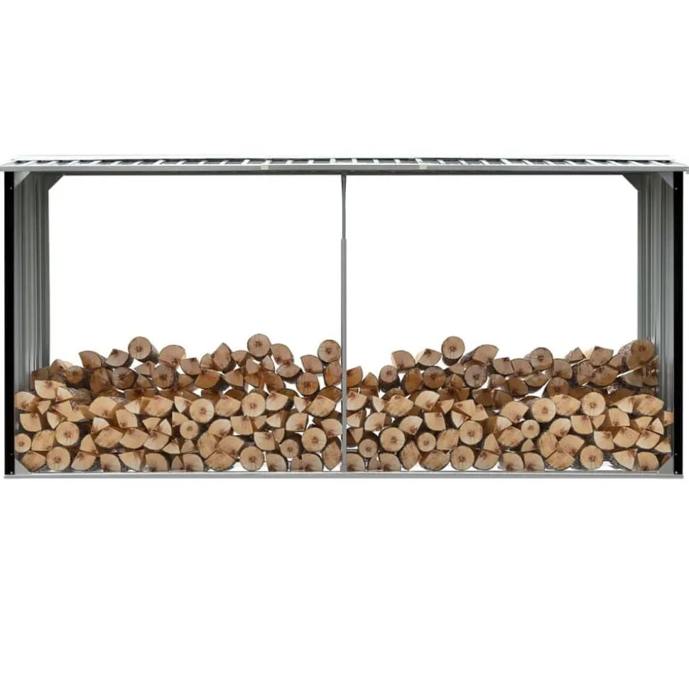 vidaXL Haardhoutschuur 330x92x153 cm gegalvaniseerd staal antraciet