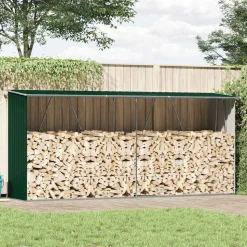 vidaXL Haardhoutschuur 330x84x152 cm gegalvaniseerd staal groen
