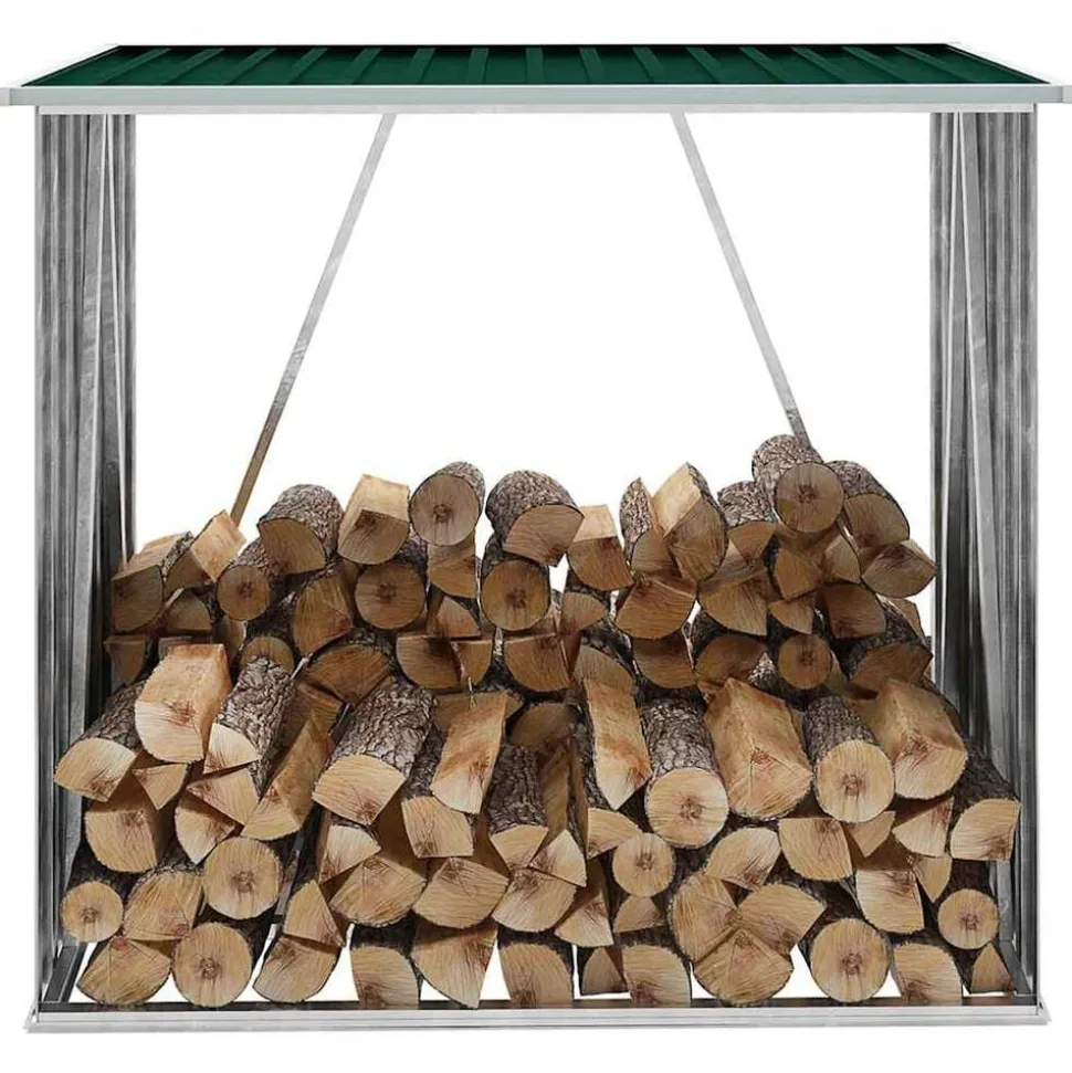 vidaXL Haardhoutschuur 163x83x154 cm gegalvaniseerd staal groen