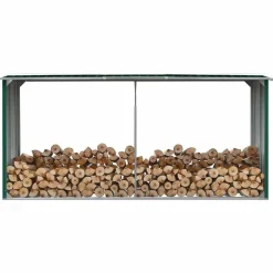 vidaXL Haardhoutschuur 330x92x153 cm gegalvaniseerd staal groen