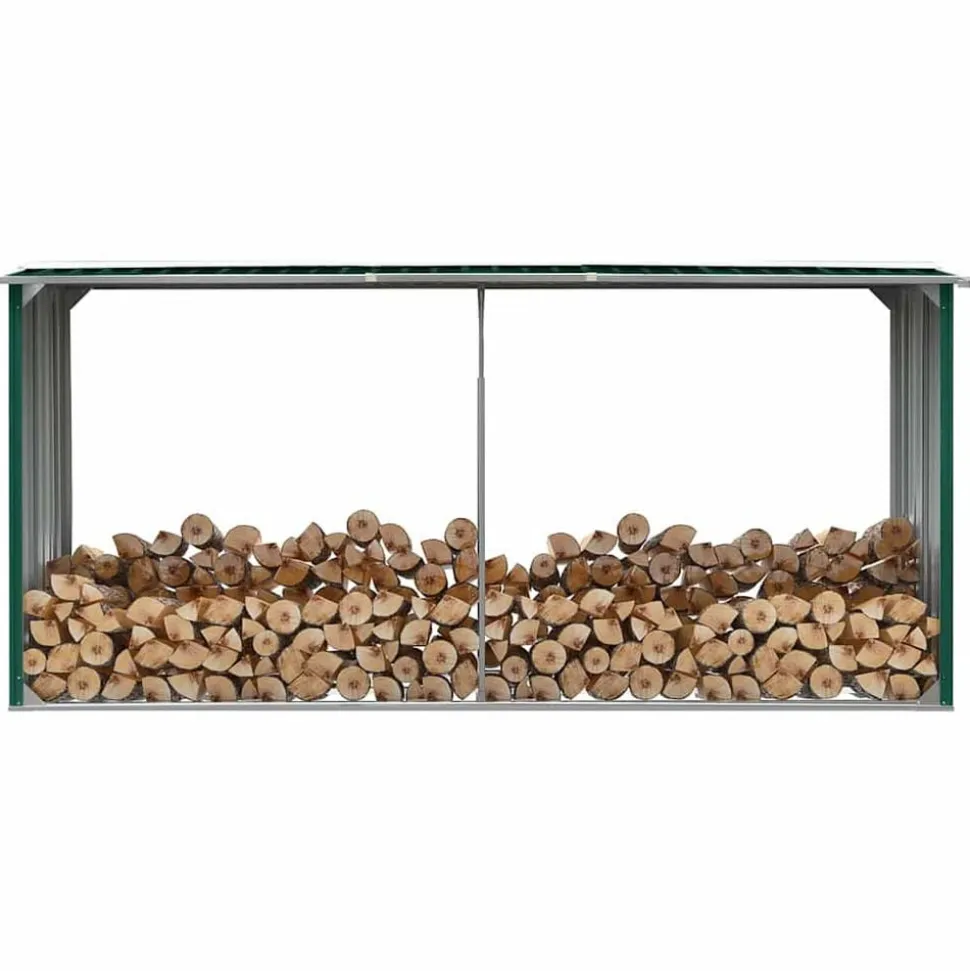 vidaXL Haardhoutschuur 330x92x153 cm gegalvaniseerd staal groen