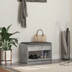 vidaXL Halbank met kussen met plank Beton Grijs 63 x 38 x 45 cm
