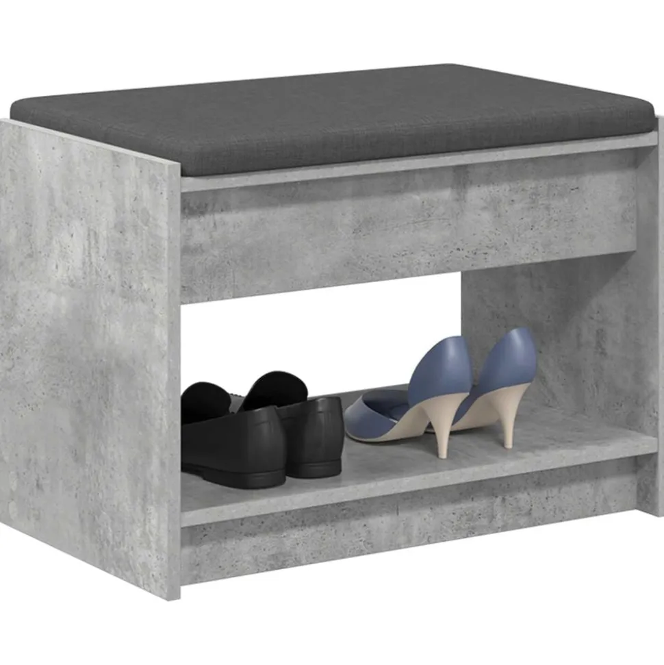vidaXL Halbank met kussen met plank Beton Grijs 63 x 38 x 45 cm