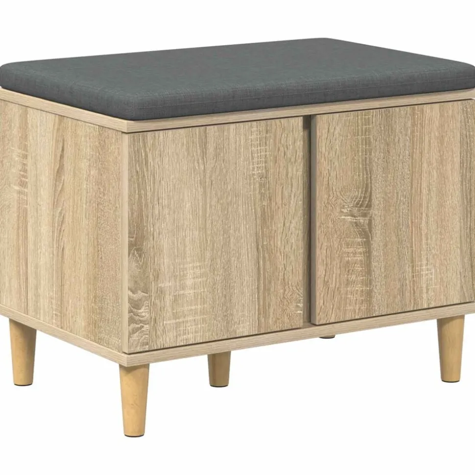 vidaXL Halbank met kussen met opslag Sonoma Eiken 60 x 38 x 46 cm