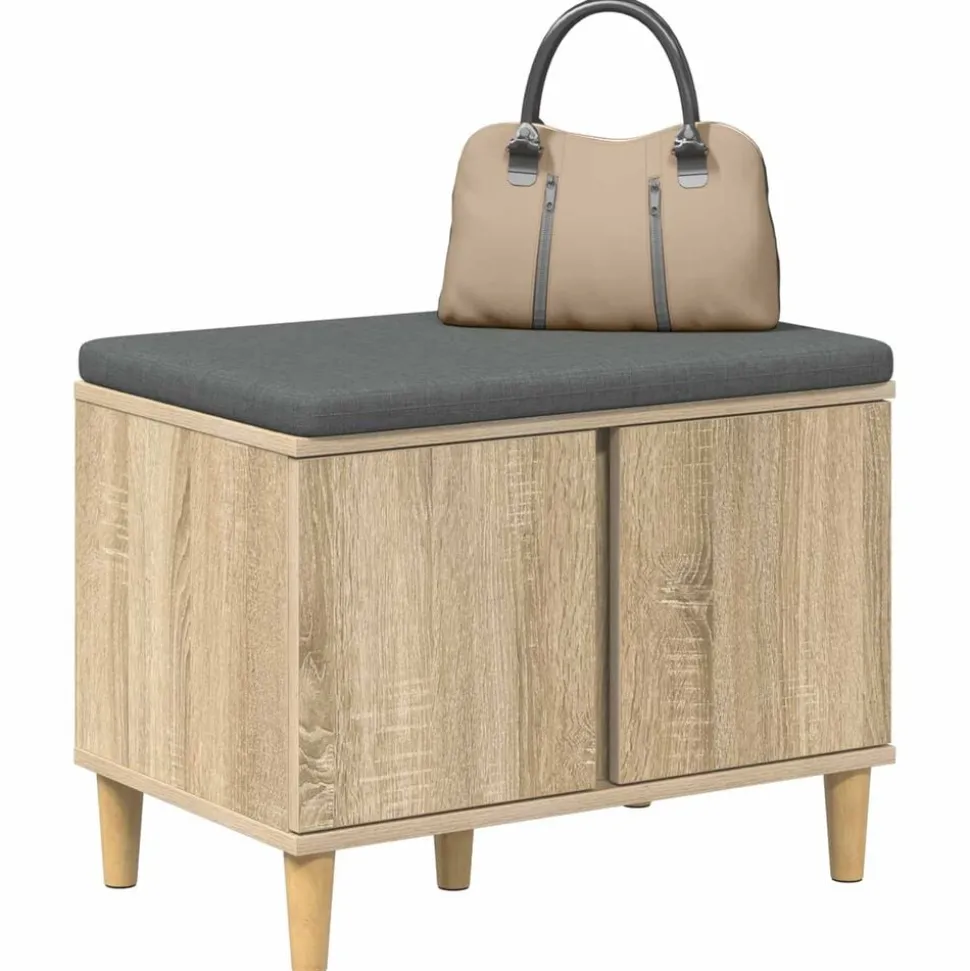 vidaXL Halbank met kussen met opslag Sonoma Eiken 60 x 38 x 46 cm