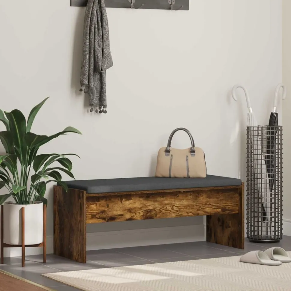 vidaXL Halbank met kussen Gerookt eiken 103 x 38 x 40 cm