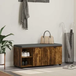 vidaXL Halbank met kussen met plank Gerookte Eik 100 x 38 x 46 cm