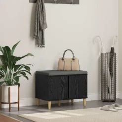 vidaXL Halbank met kussen met opslag Zwarte Eik 60 x 38 x 46 cm