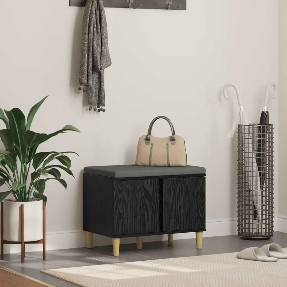 vidaXL Halbank met kussen met opslag Zwarte Eik 60 x 38 x 46 cm