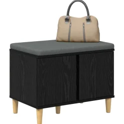 vidaXL Halbank met kussen met opslag Zwarte Eik 60 x 38 x 46 cm