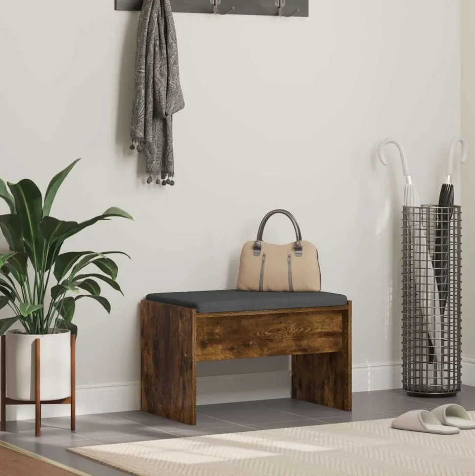 vidaXL Halbank met kussen Gerookt eiken 63 x 38 x 40 cm