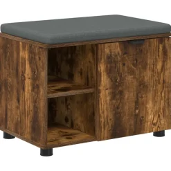 vidaXL Halbank met kussen met plank Gerookte Eik 60 x 38 x 46 cm