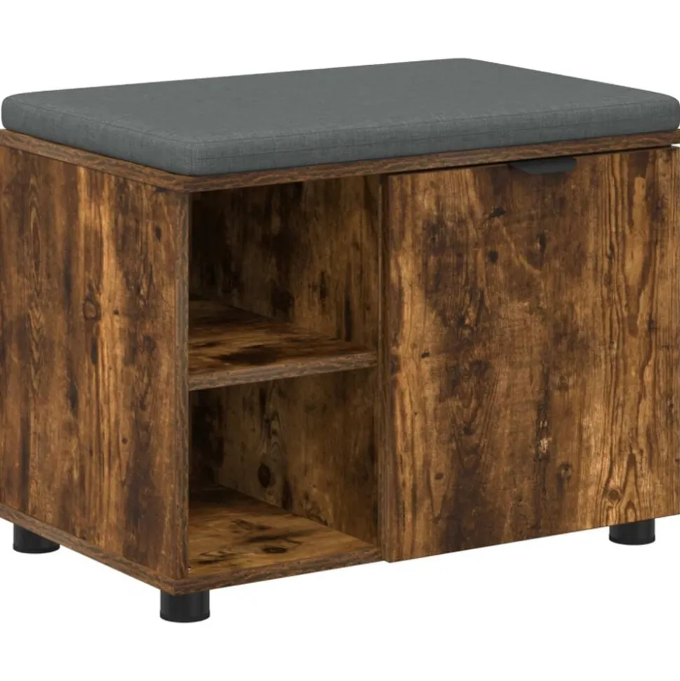 vidaXL Halbank met kussen met plank Gerookte Eik 60 x 38 x 46 cm
