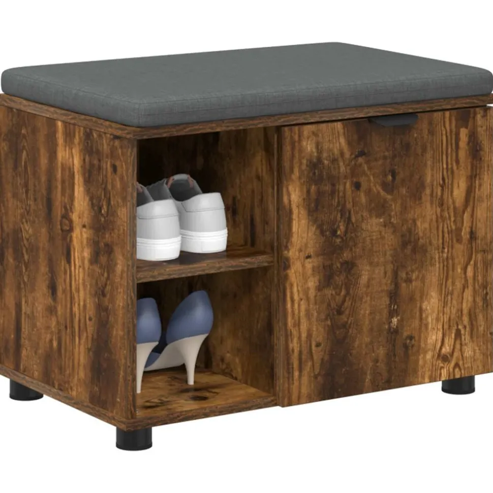 vidaXL Halbank met kussen met plank Gerookte Eik 60 x 38 x 46 cm