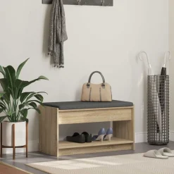 vidaXL Halbank met kussen met plank Sonoma Eiken 83 x 38 x 45 cm
