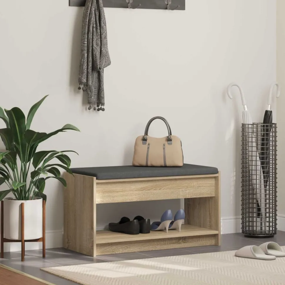 vidaXL Halbank met kussen met plank Sonoma Eiken 83 x 38 x 45 cm