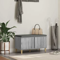 vidaXL Halbank met kussen met opslag Grijze Sonoma 80 x 38 x 46 cm