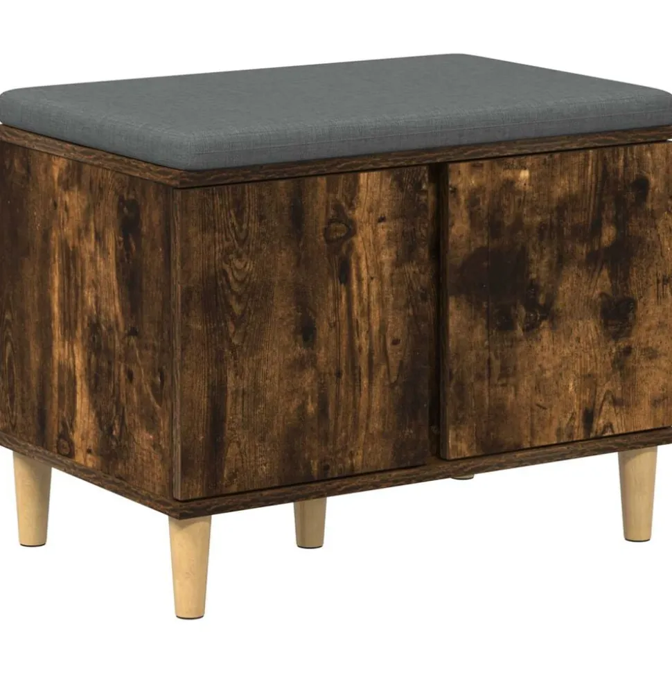 vidaXL Halbank met kussen met opslag Gerookte Eik 60 x 38 x 46 cm