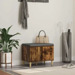vidaXL Halbank met kussen met opslag Gerookte Eik 60 x 38 x 46 cm