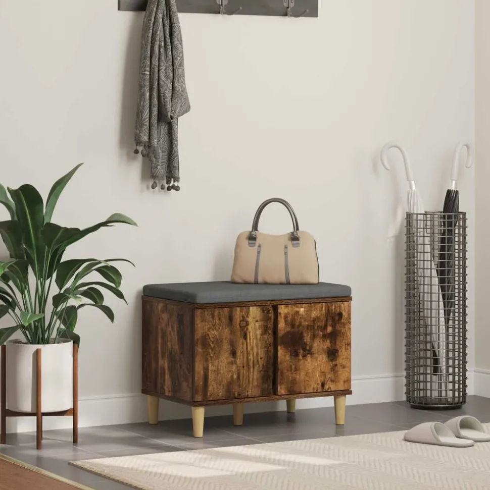 vidaXL Halbank met kussen met opslag Gerookte Eik 60 x 38 x 46 cm