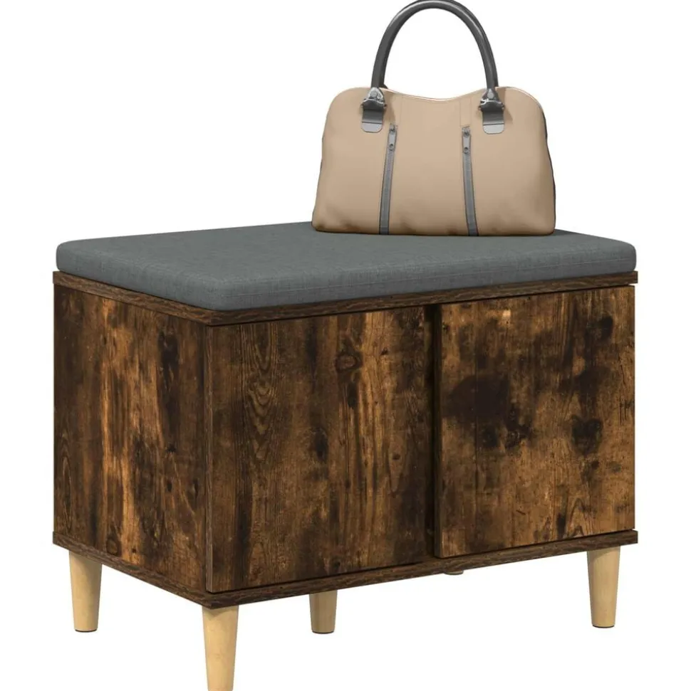 vidaXL Halbank met kussen met opslag Gerookte Eik 60 x 38 x 46 cm