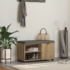 vidaXL Halbank met kussen met plank Artisan Eik 80 x 38 x 46 cm