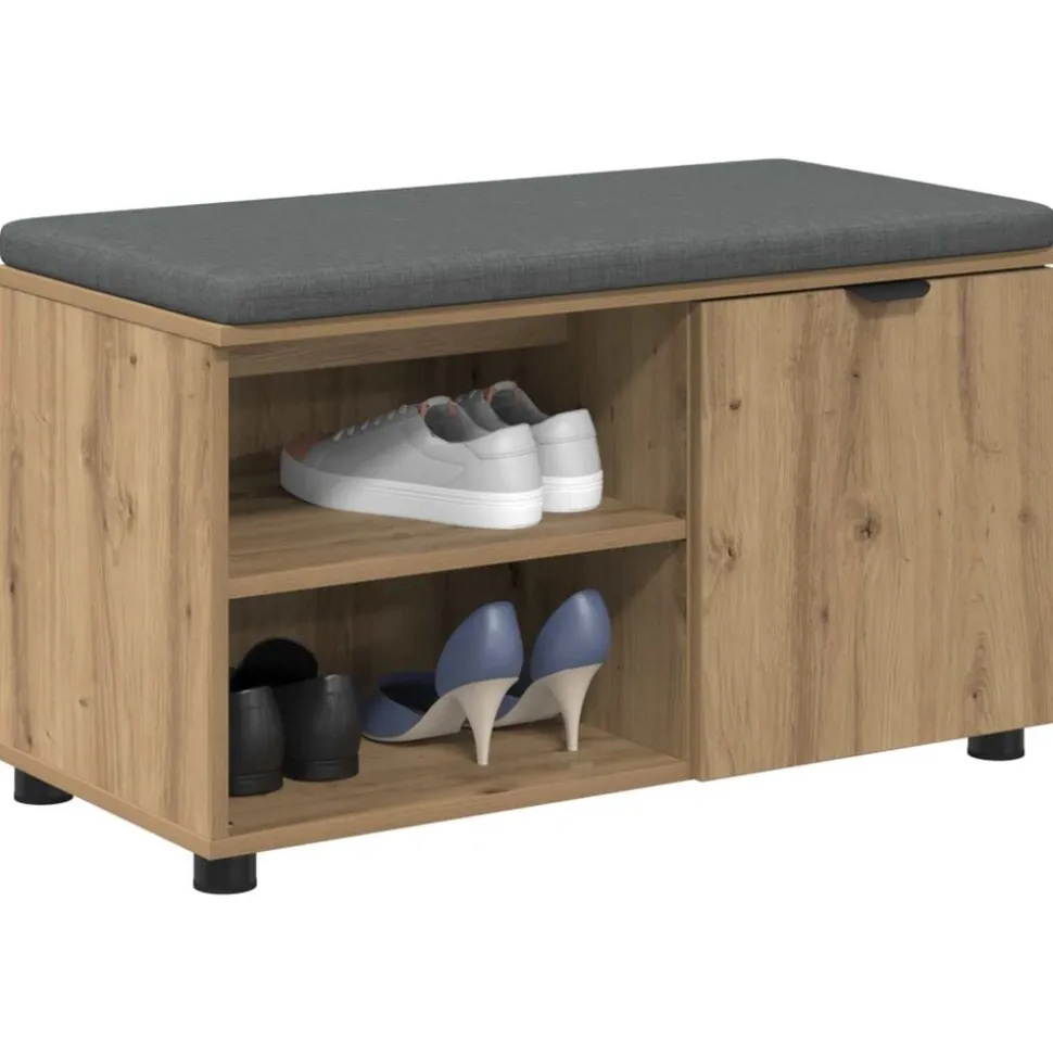 vidaXL Halbank met kussen met plank Artisan Eik 80 x 38 x 46 cm
