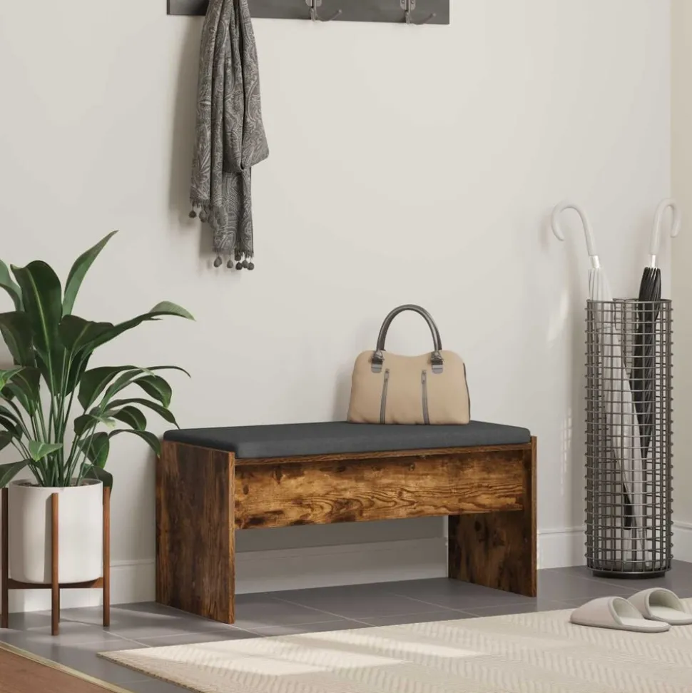 vidaXL Halbank met kussen Gerookt eiken 83 x 38 x 40 cm