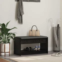 vidaXL Halbank met kussen met plank Zwarte Eik 83 x 38 x 45 cm