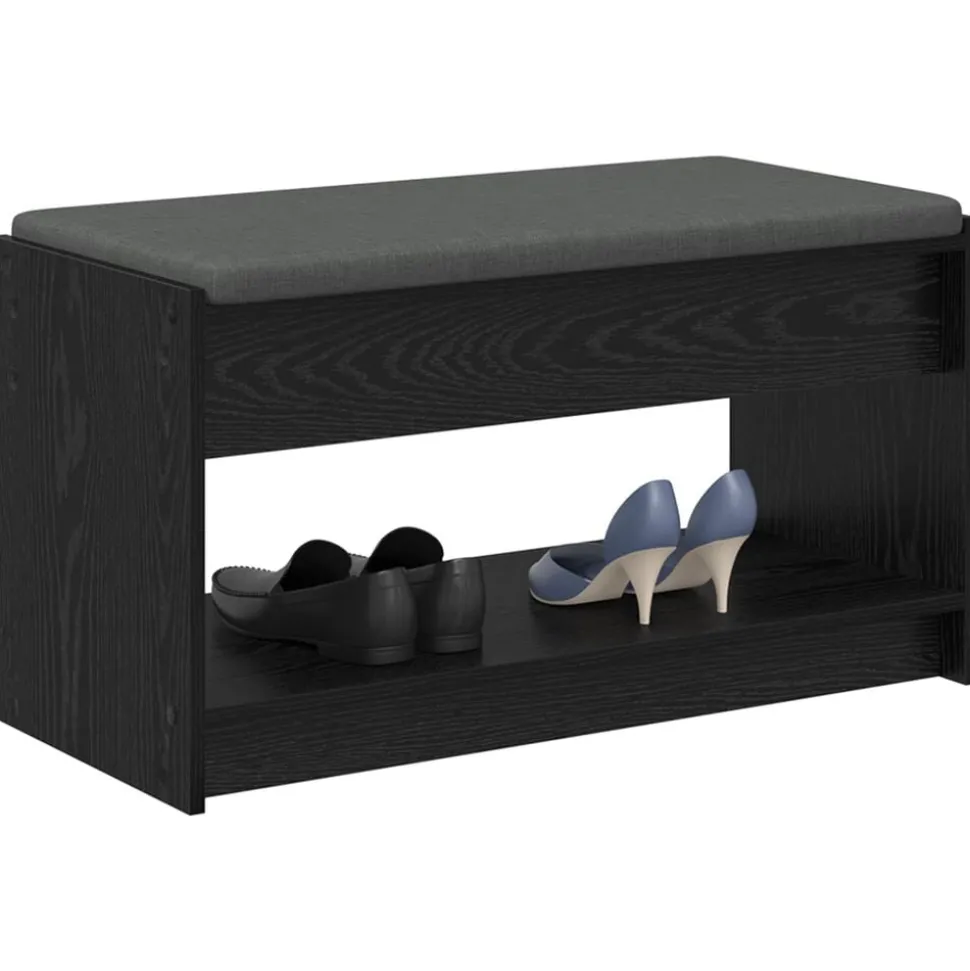 vidaXL Halbank met kussen met plank Zwarte Eik 83 x 38 x 45 cm