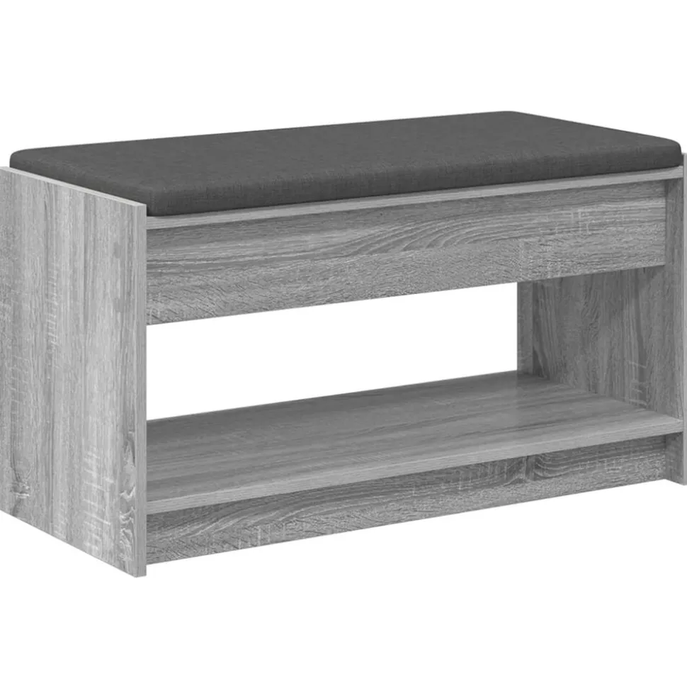 vidaXL Halbank met kussen met plank Grijze Sonoma 83 x 38 x 45 cm