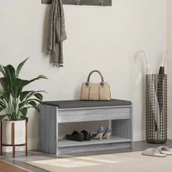 vidaXL Halbank met kussen met plank Grijze Sonoma 83 x 38 x 45 cm