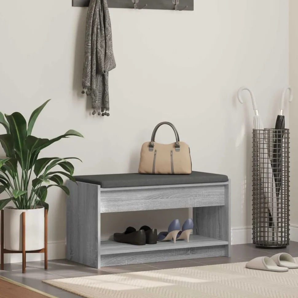 vidaXL Halbank met kussen met plank Grijze Sonoma 83 x 38 x 45 cm