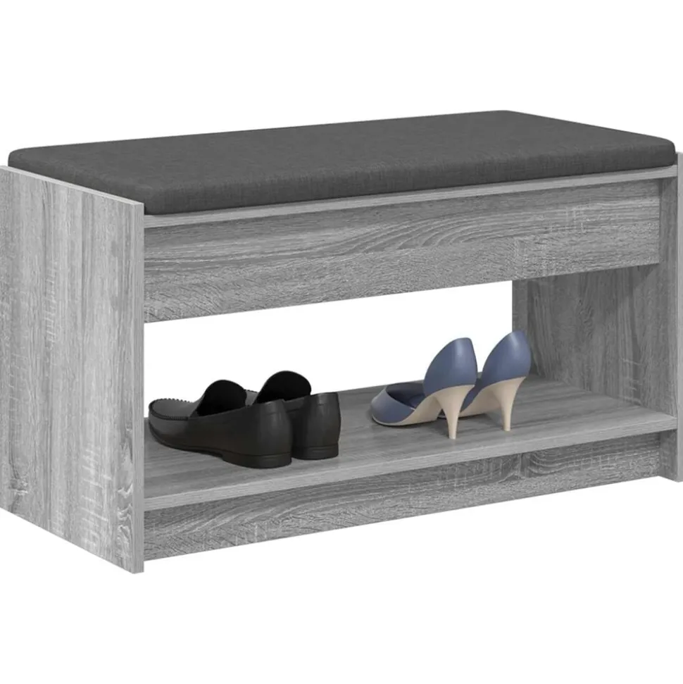 vidaXL Halbank met kussen met plank Grijze Sonoma 83 x 38 x 45 cm